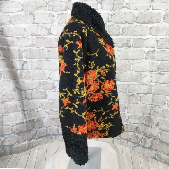 Vintage Wool Handmade Cardigan tlb design Floral Black Orange Size Medium - Picture 12 of 14